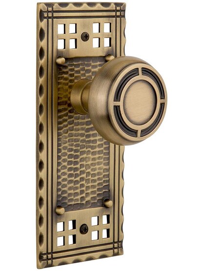Pasadena Door Set with Mission Knobs in Antique Brass.